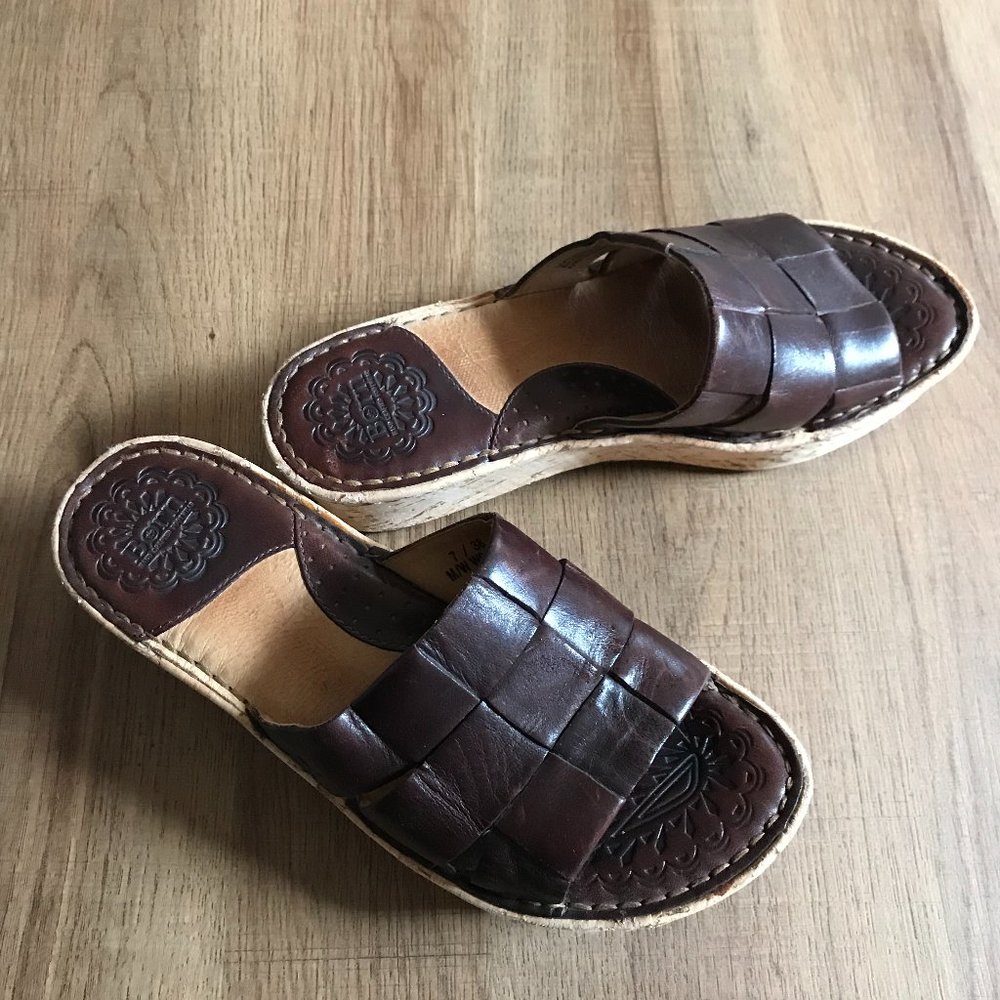 Born Leather and Cork Platform Sandles